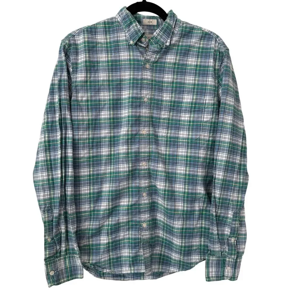 J Crew The Brooklyn In Oxford Blue Green Plaid Slim Button Down Medium Casual